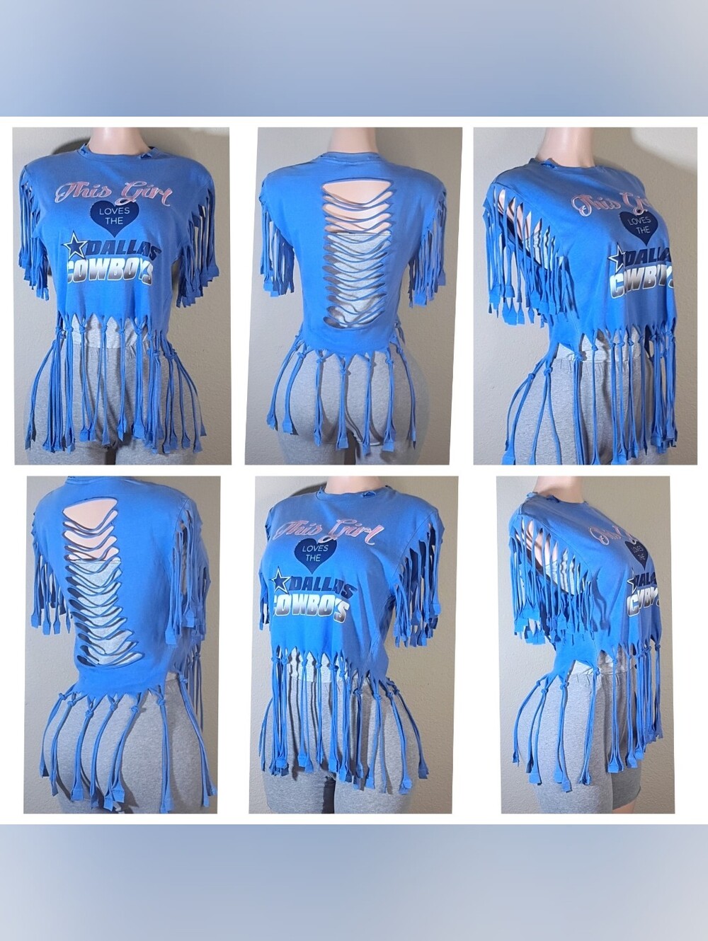 NFL Dallas Cowboys Custom Fringe Cutout Tee - Blue